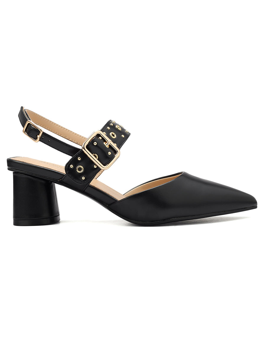 Black Pointed Slingback Heels - Main Image