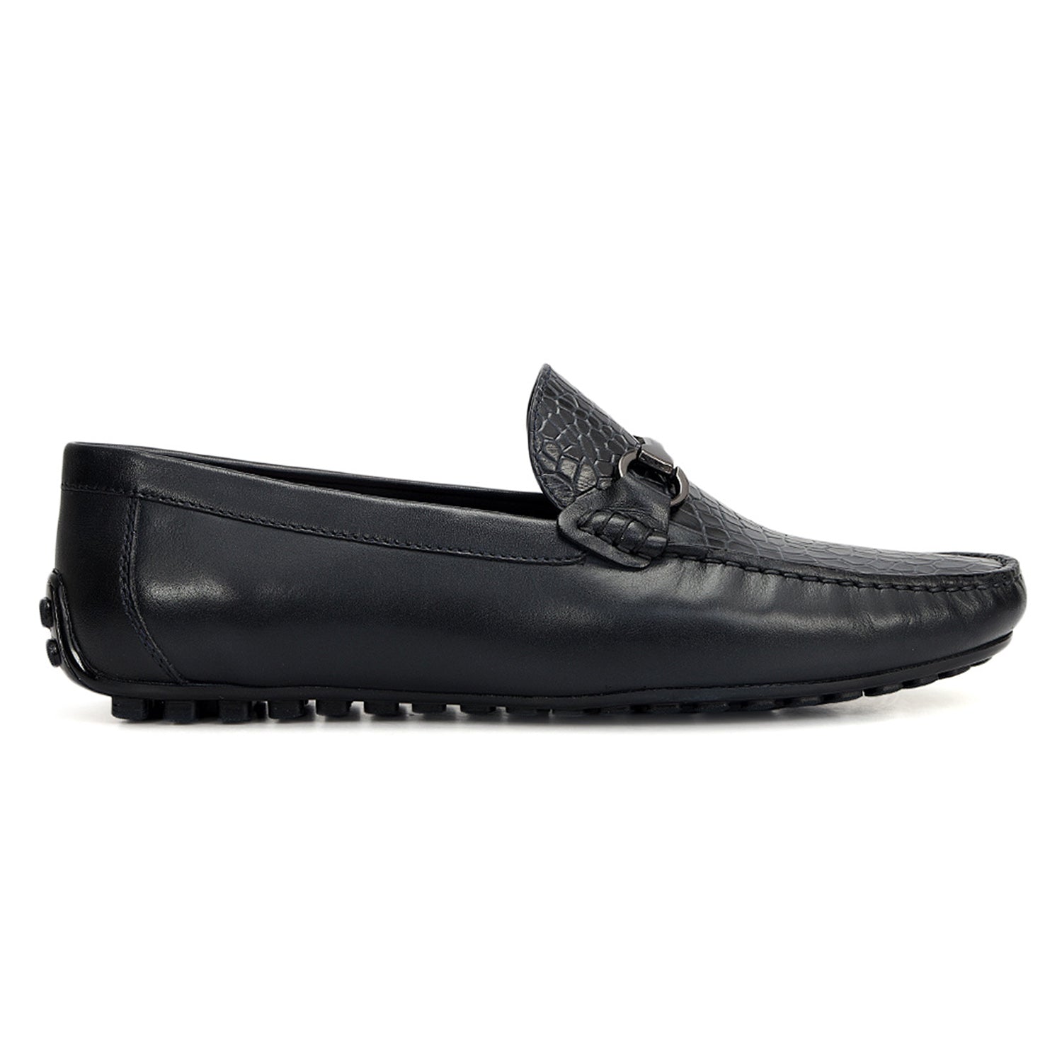 く*ぼ様 everyone cruising moccasins (BLACK) Black Croco Textured
