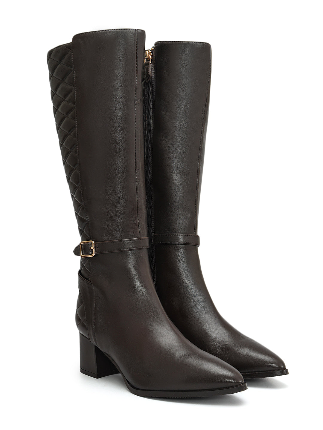 Brown Quilted Knee Hight Boots