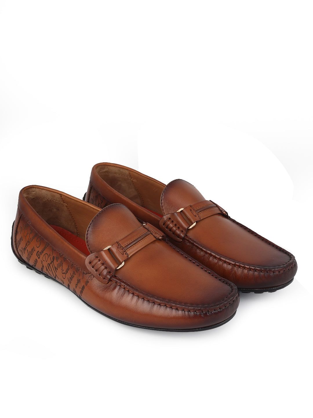 Tan Leather Moccasins With Panel