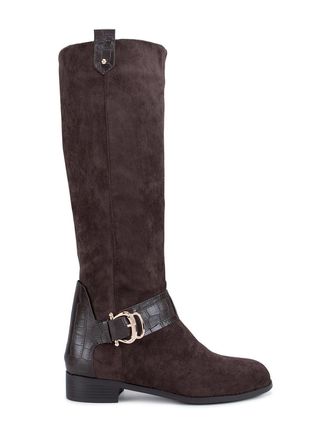 Brown Suede Leather Knee High Boots 35 Brown