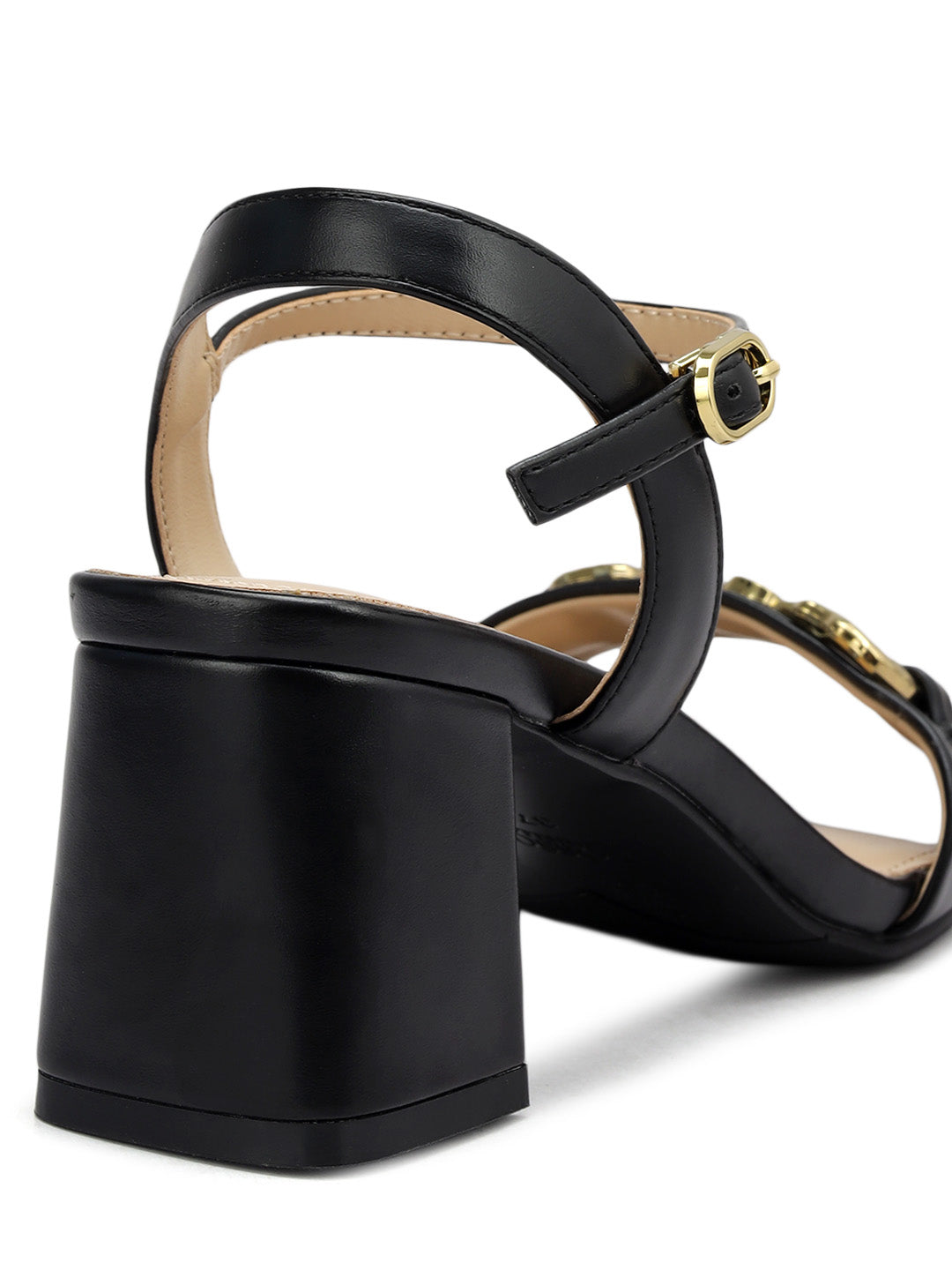 Black Embellished Block Heels