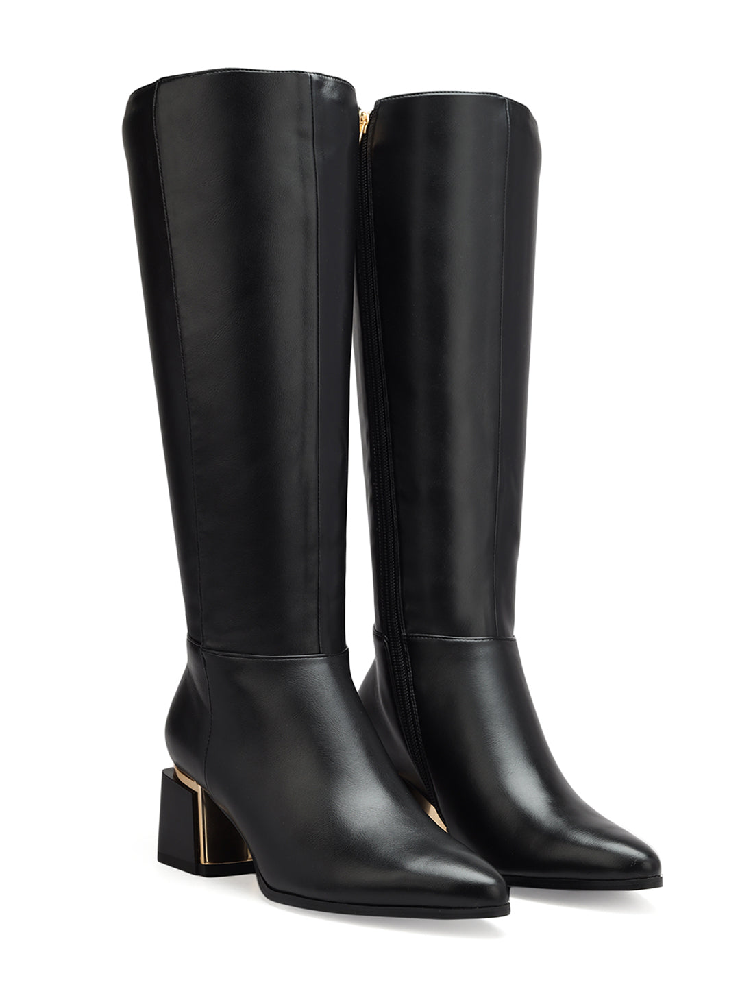 Black Leather Knee High Boots 35 Black