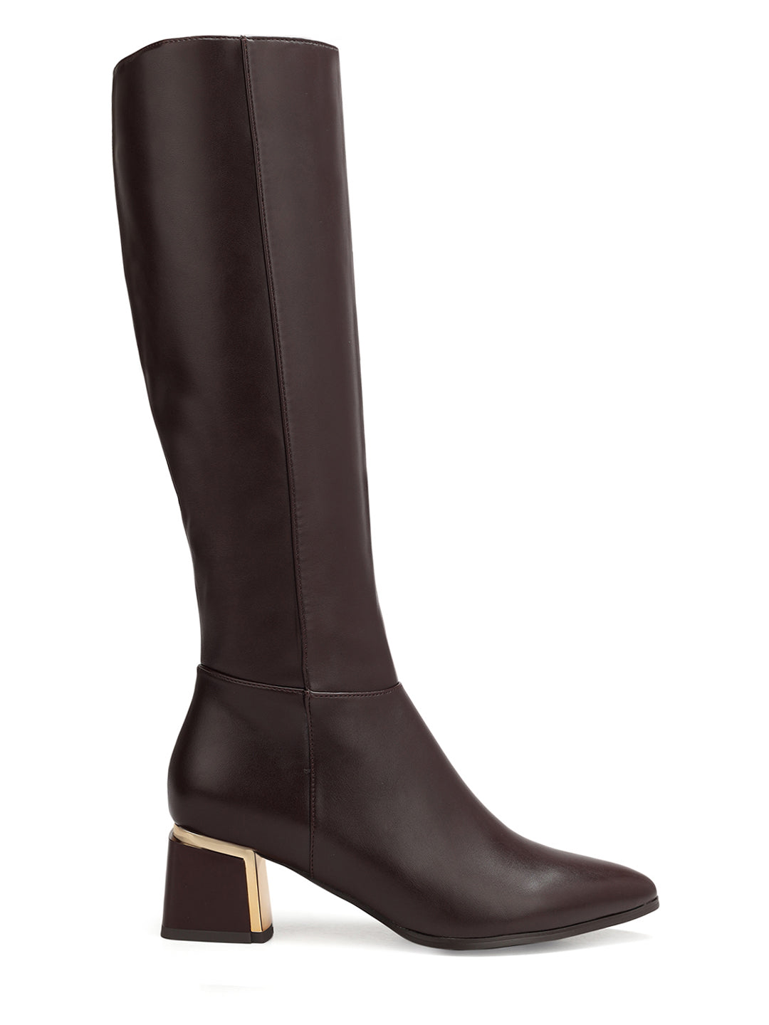 Coffee Leather Knee High Boots 35 Brown