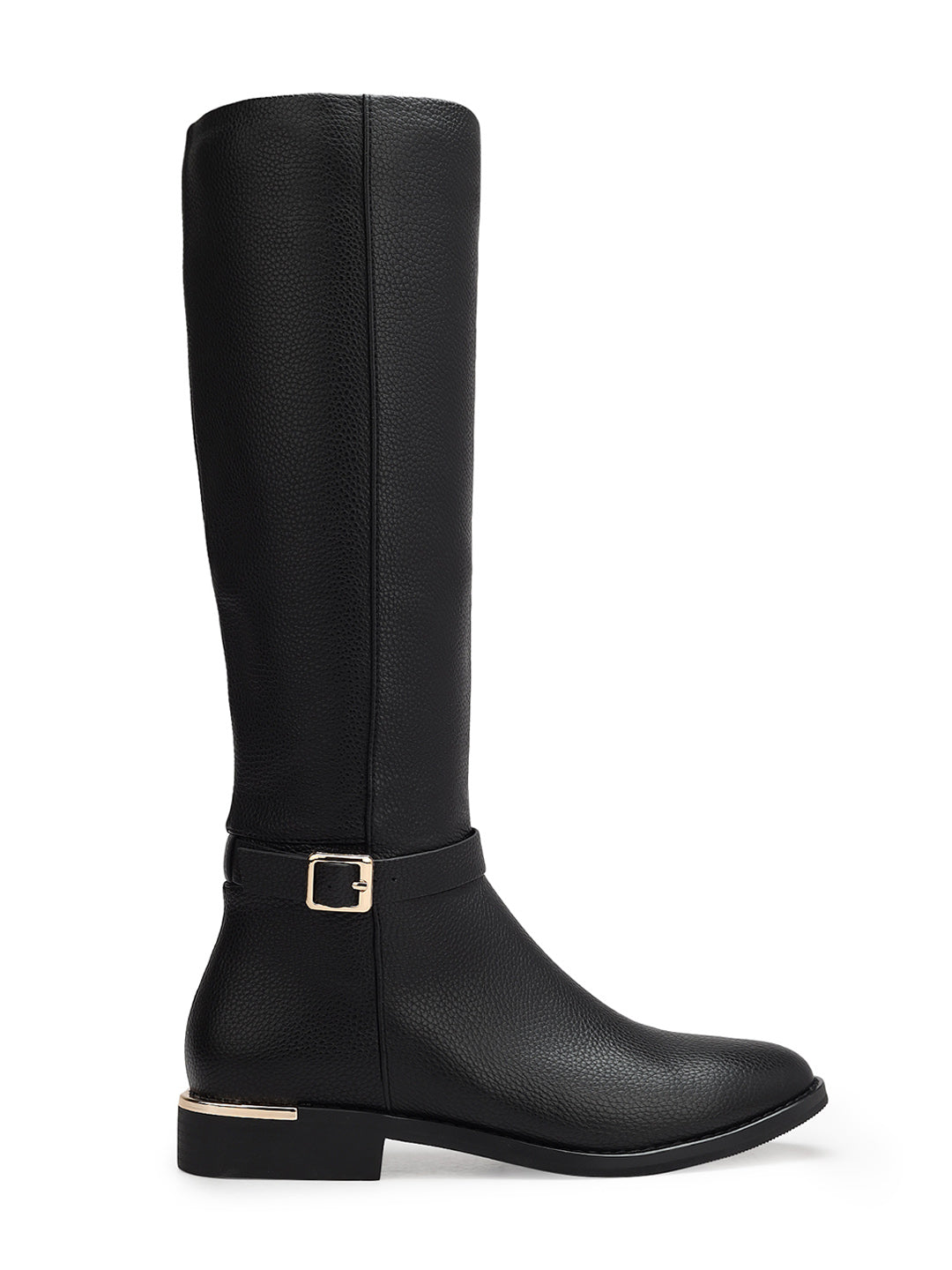 Black Textured Leather Knee High Boots 35 Black