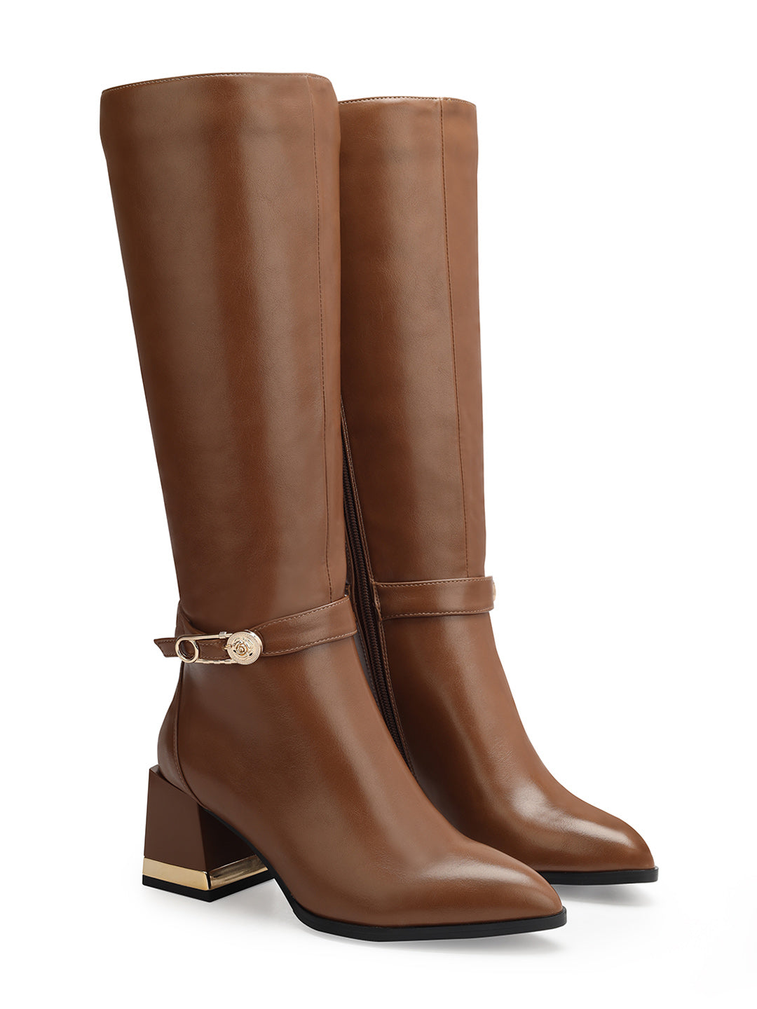 Tan Knee High Boots With Block Heels – Rosso Brunello Leathers Pvt