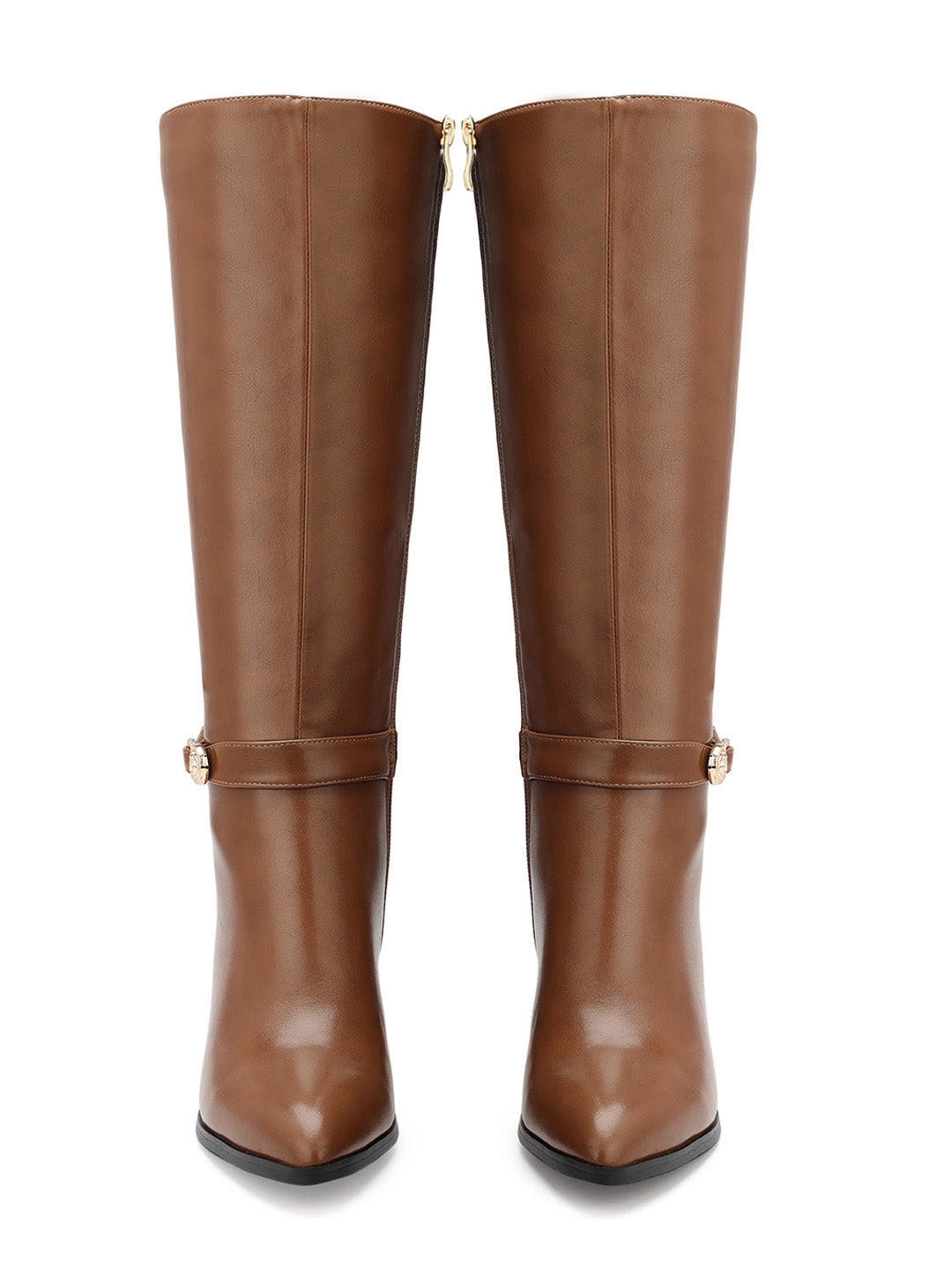 Tan Knee High Boots With Block Heels 35 Tan - Main Image