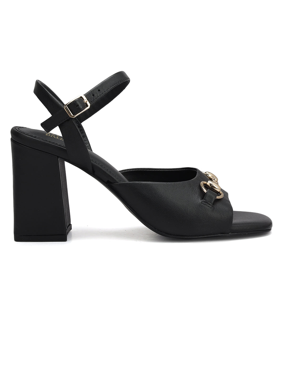 Black Buckle Embellished Block Heels 35 Black