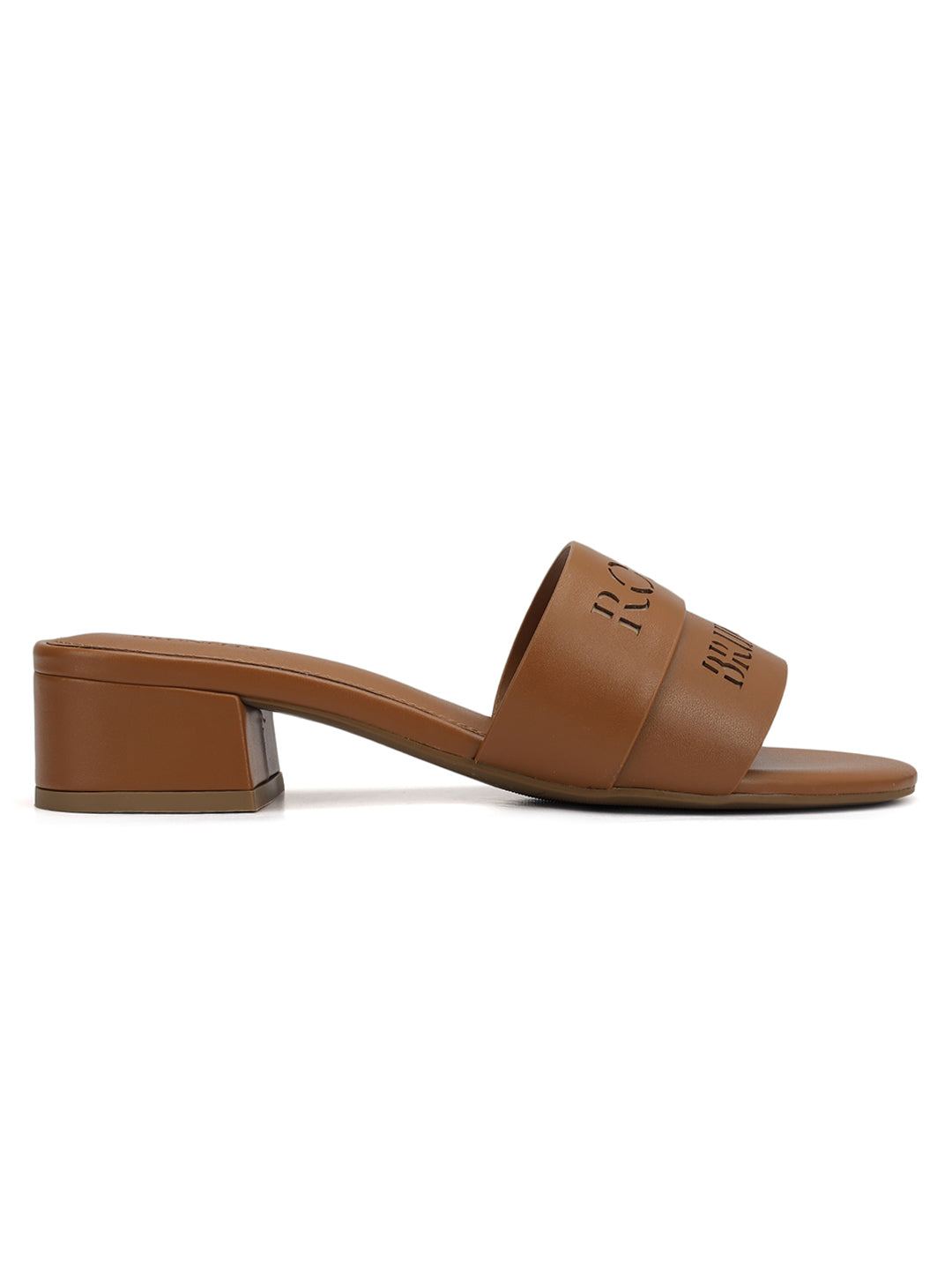 Tan Plain Leather Block Heels