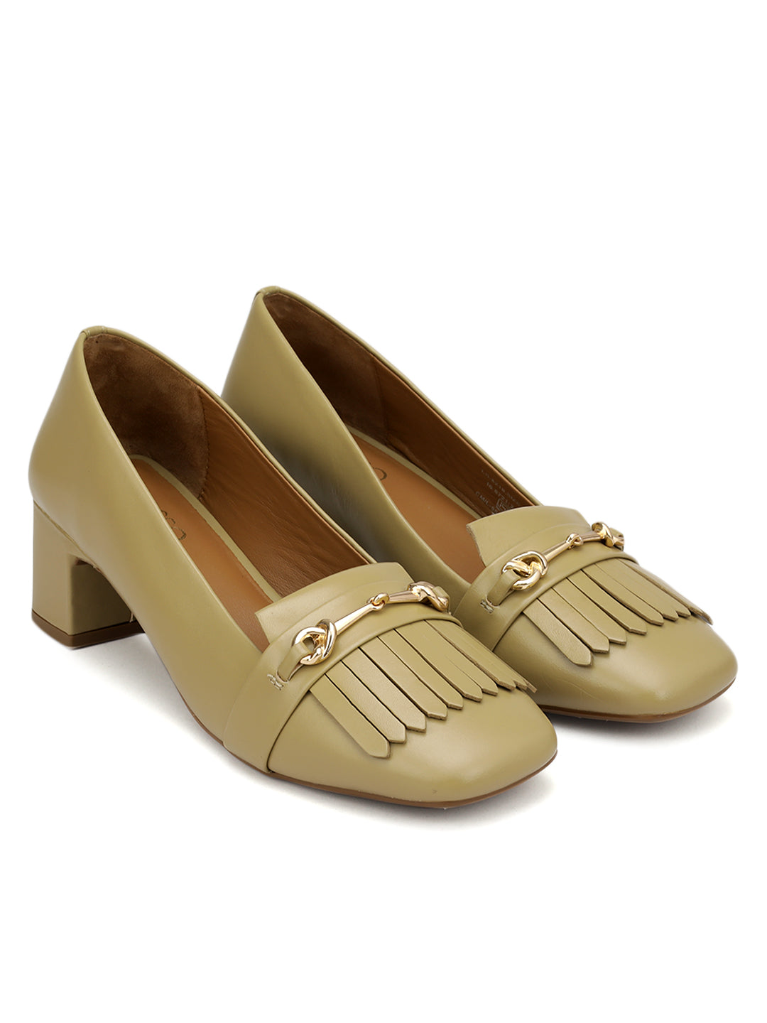 Beige Block Heels With Buckle