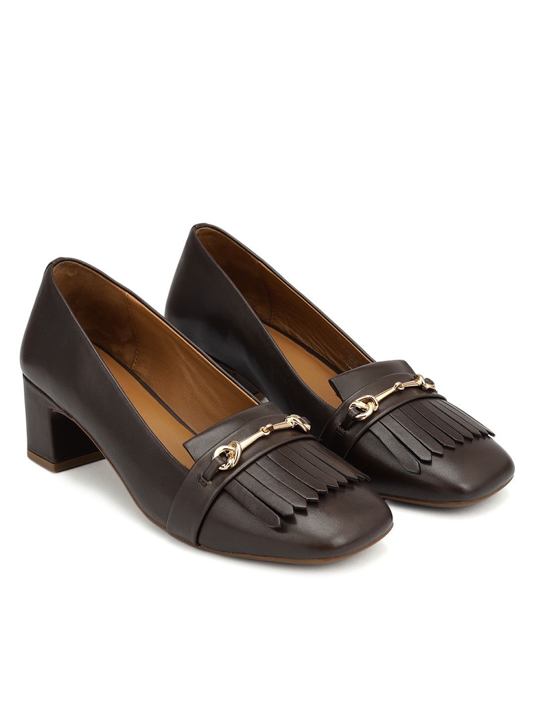 Brown Block Heels With Buckle