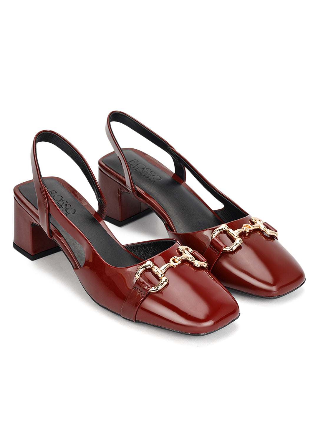 Burgundy Block Heels With Buckle