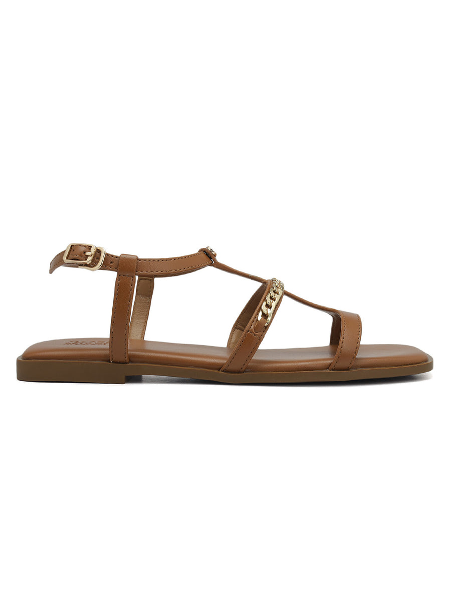 Tan T-Bar Chain Link Flats – Rosso Brunello Leathers Pvt. Ltd.