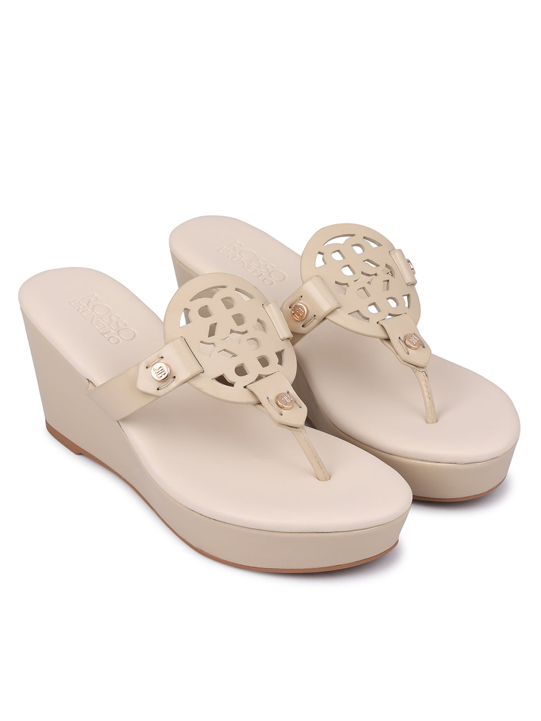 Beige Wedges With Logo Cutout