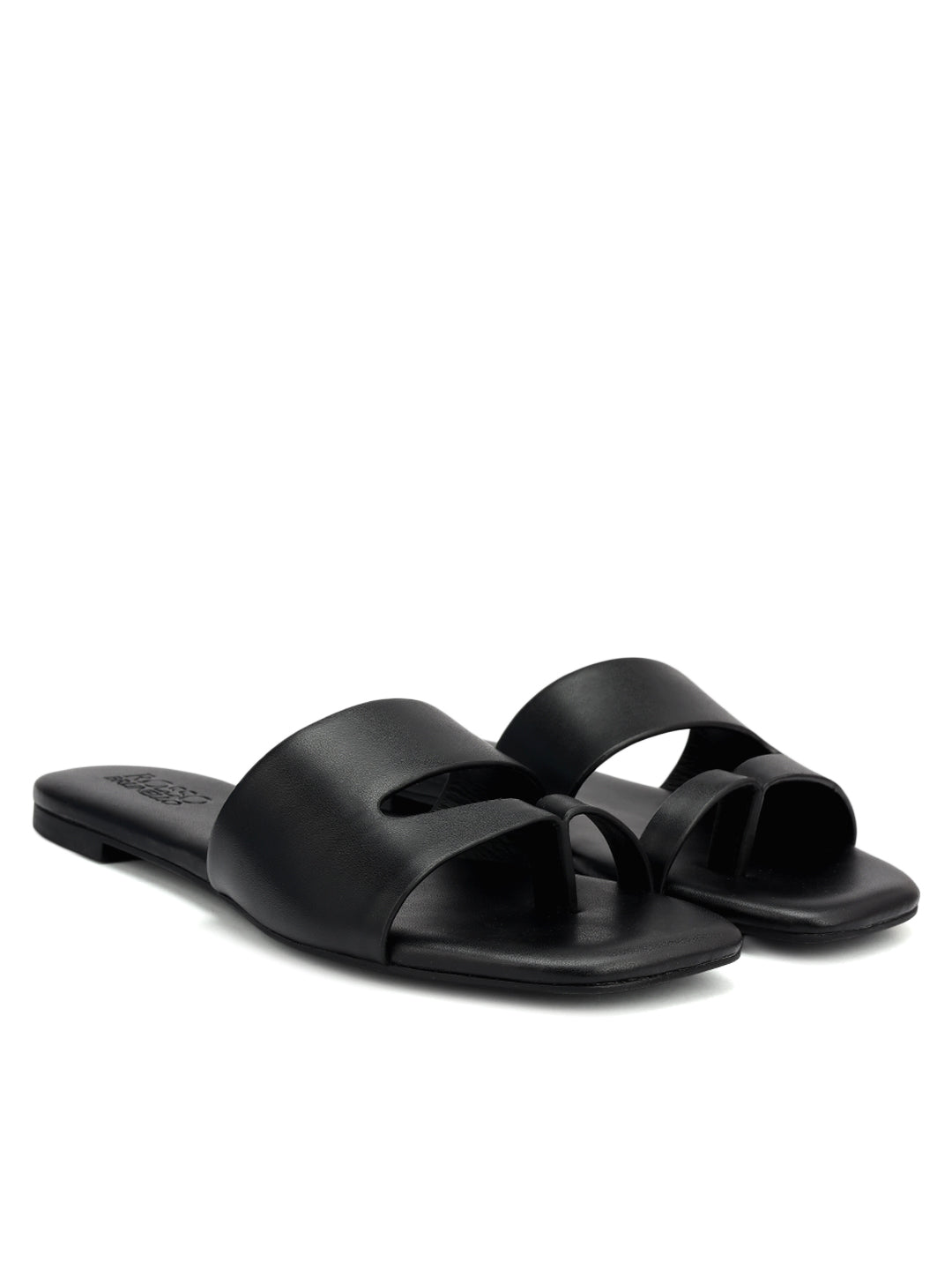 Black Leather Open Toe Flats