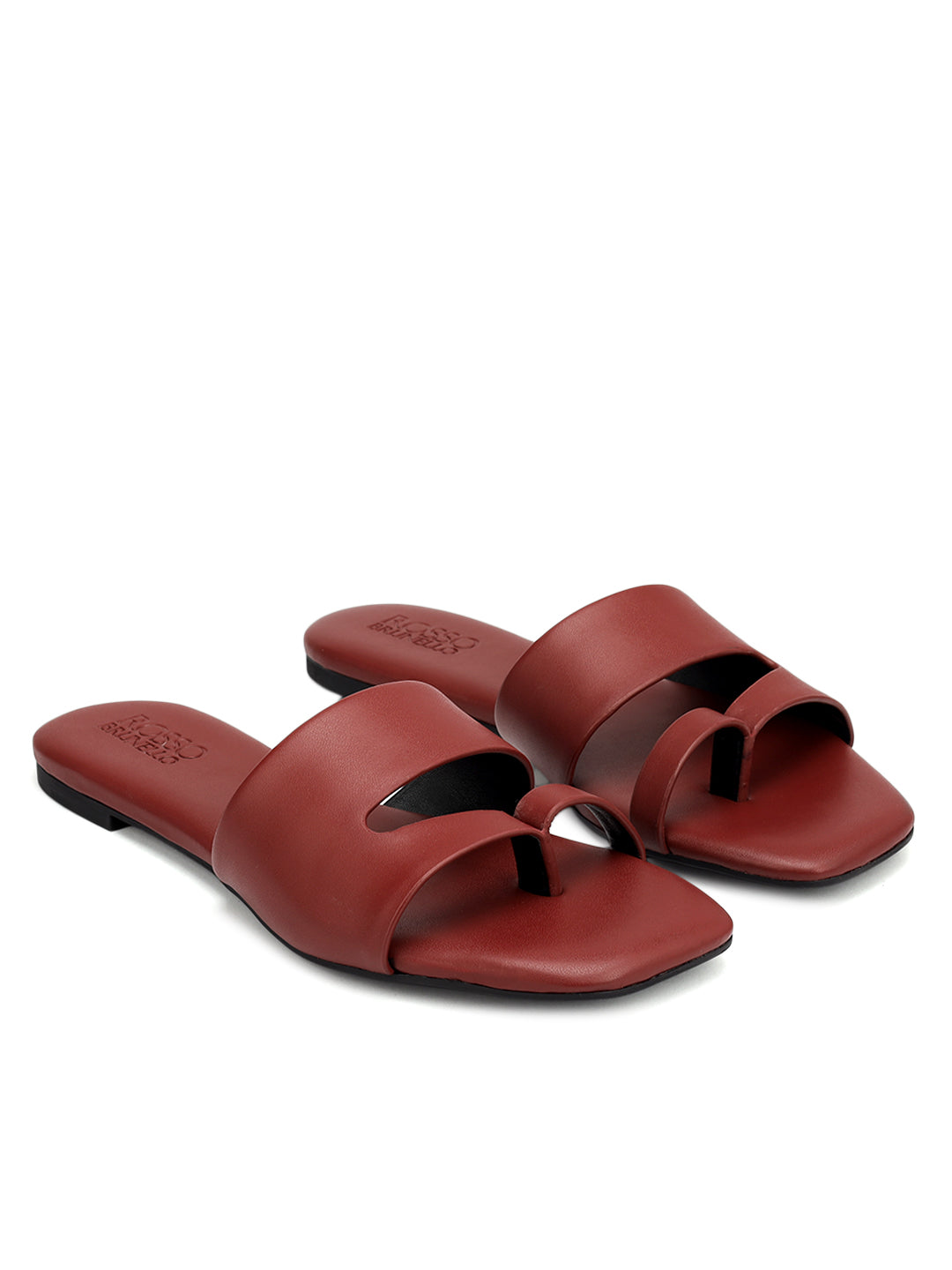 Burgundy Leather Open Toe Flats