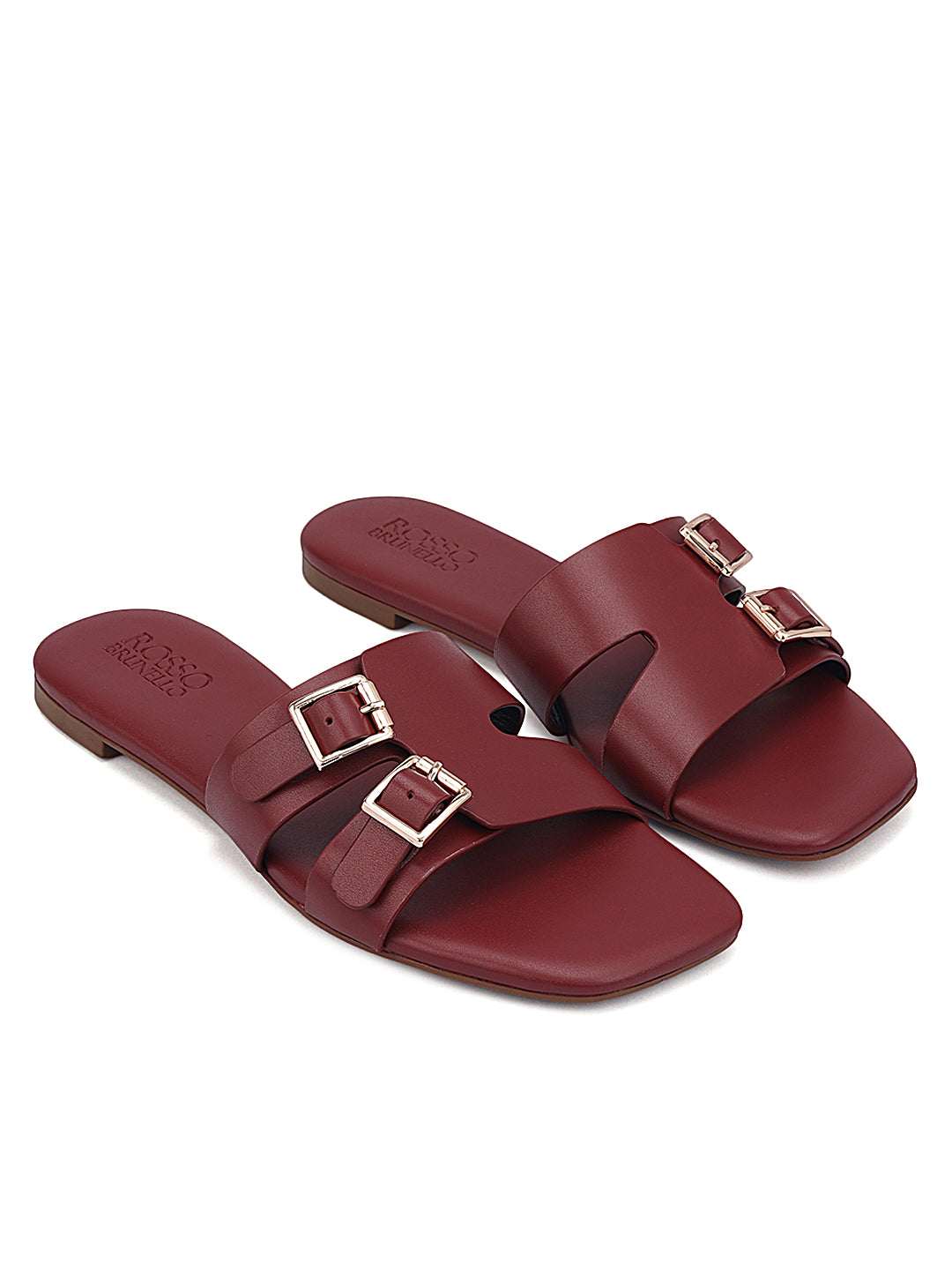 Burgundy Double Buckle Flats