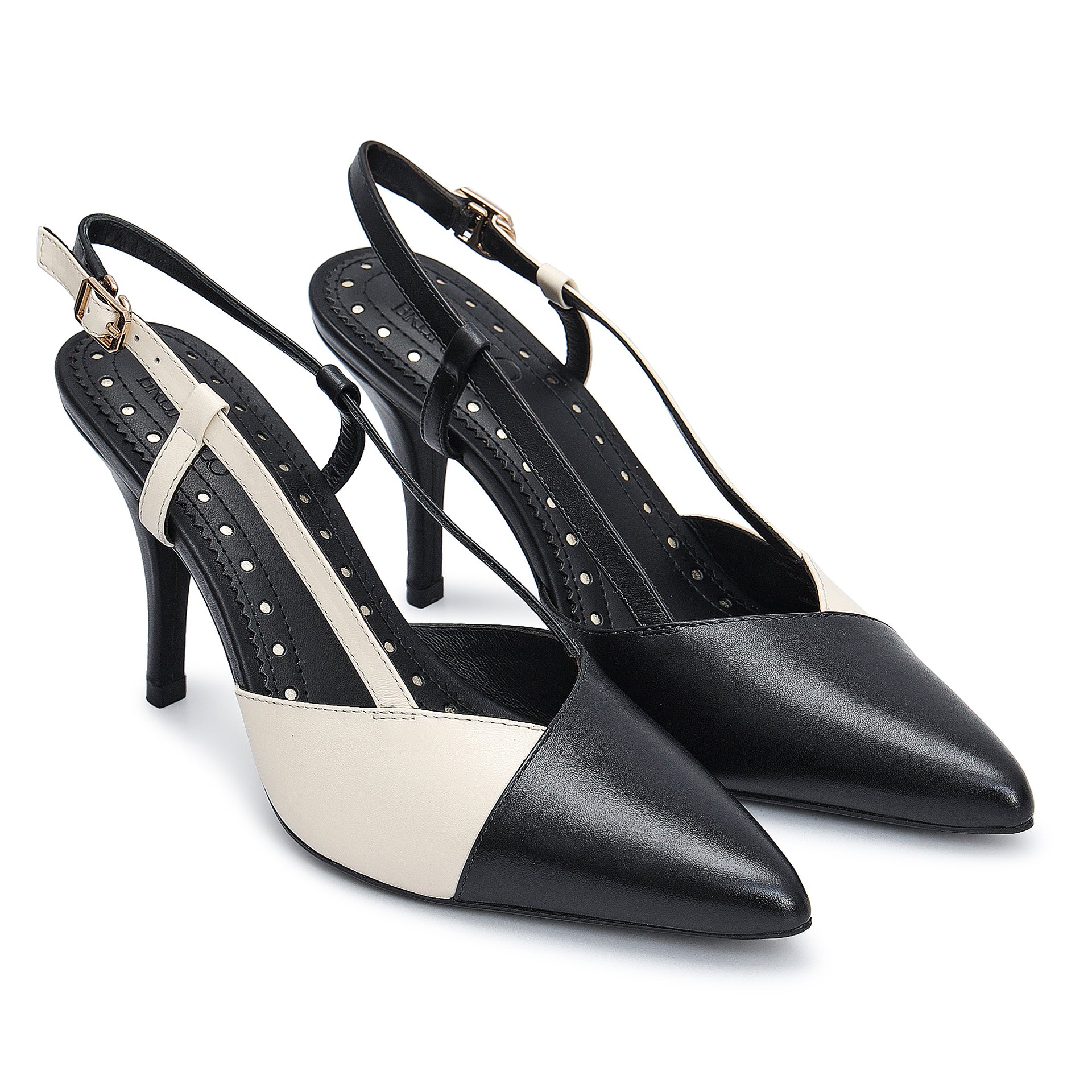 White Black Slingback Heels 35 White