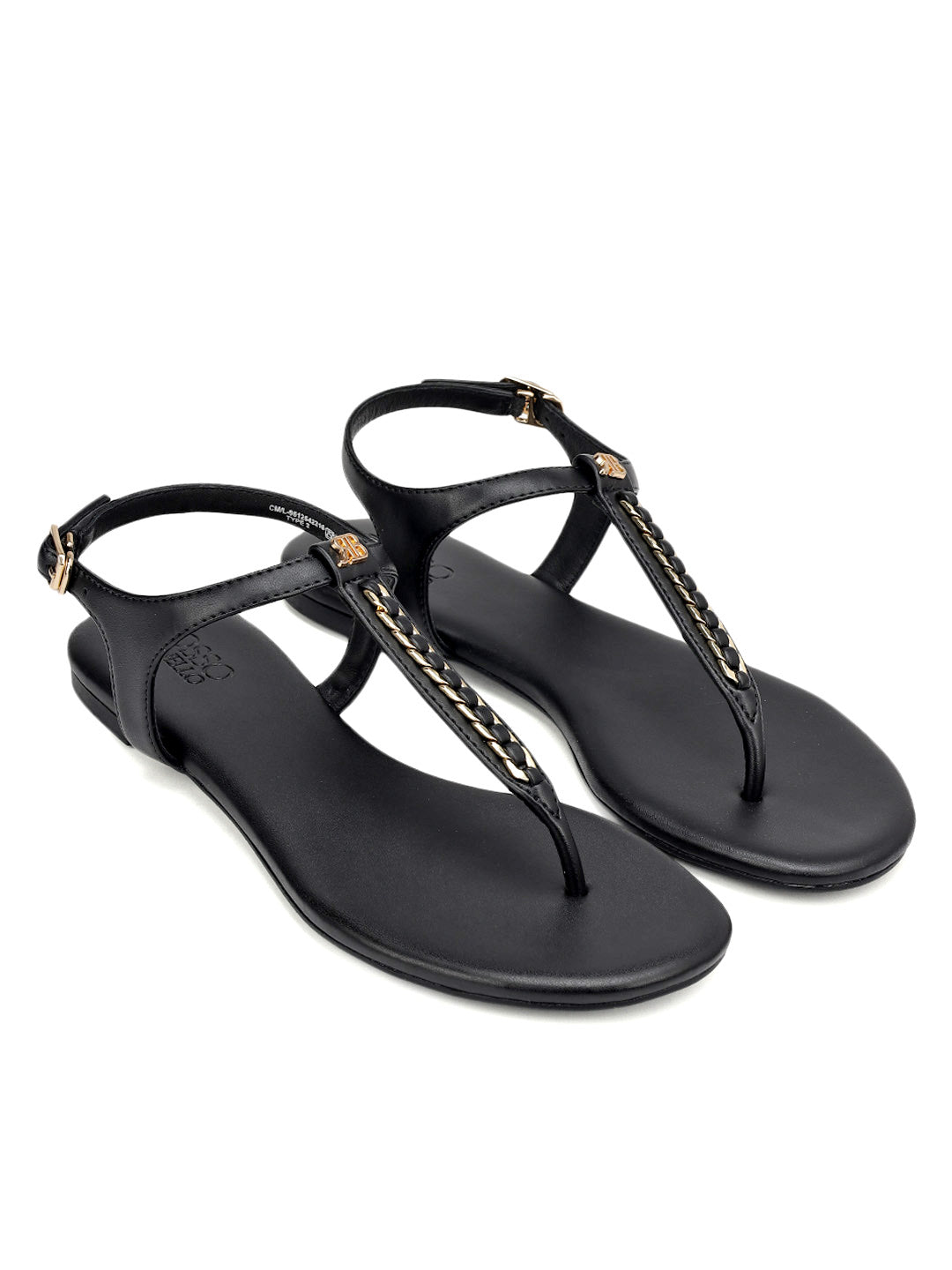 Black T-Strap Leather Flats 35 Black