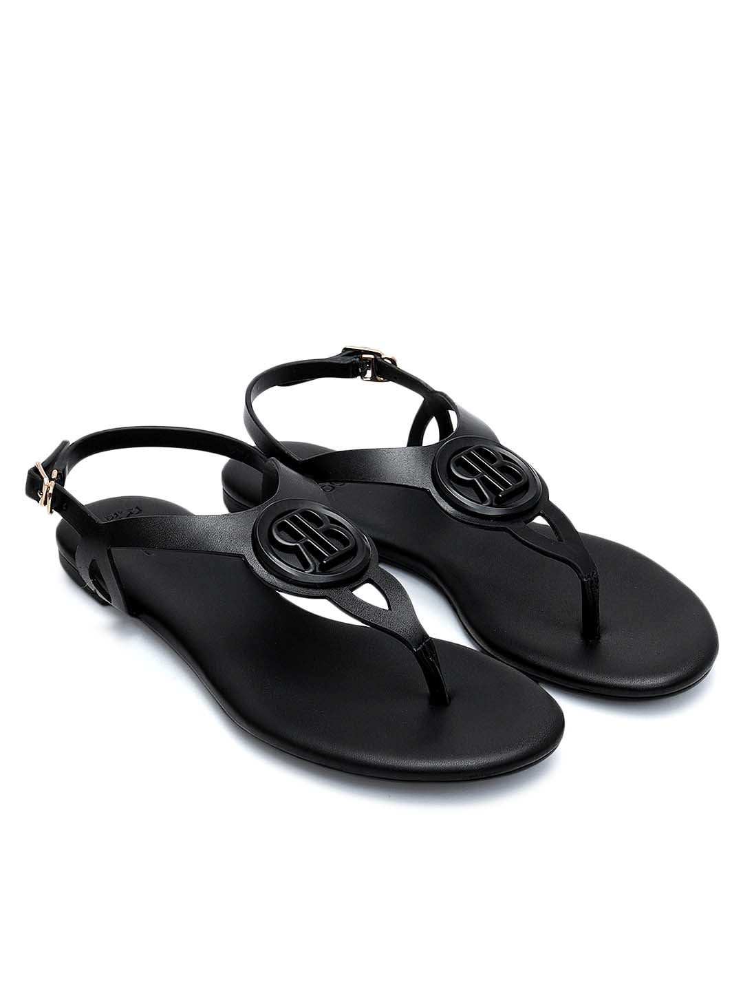 Black Logo Leather Flats