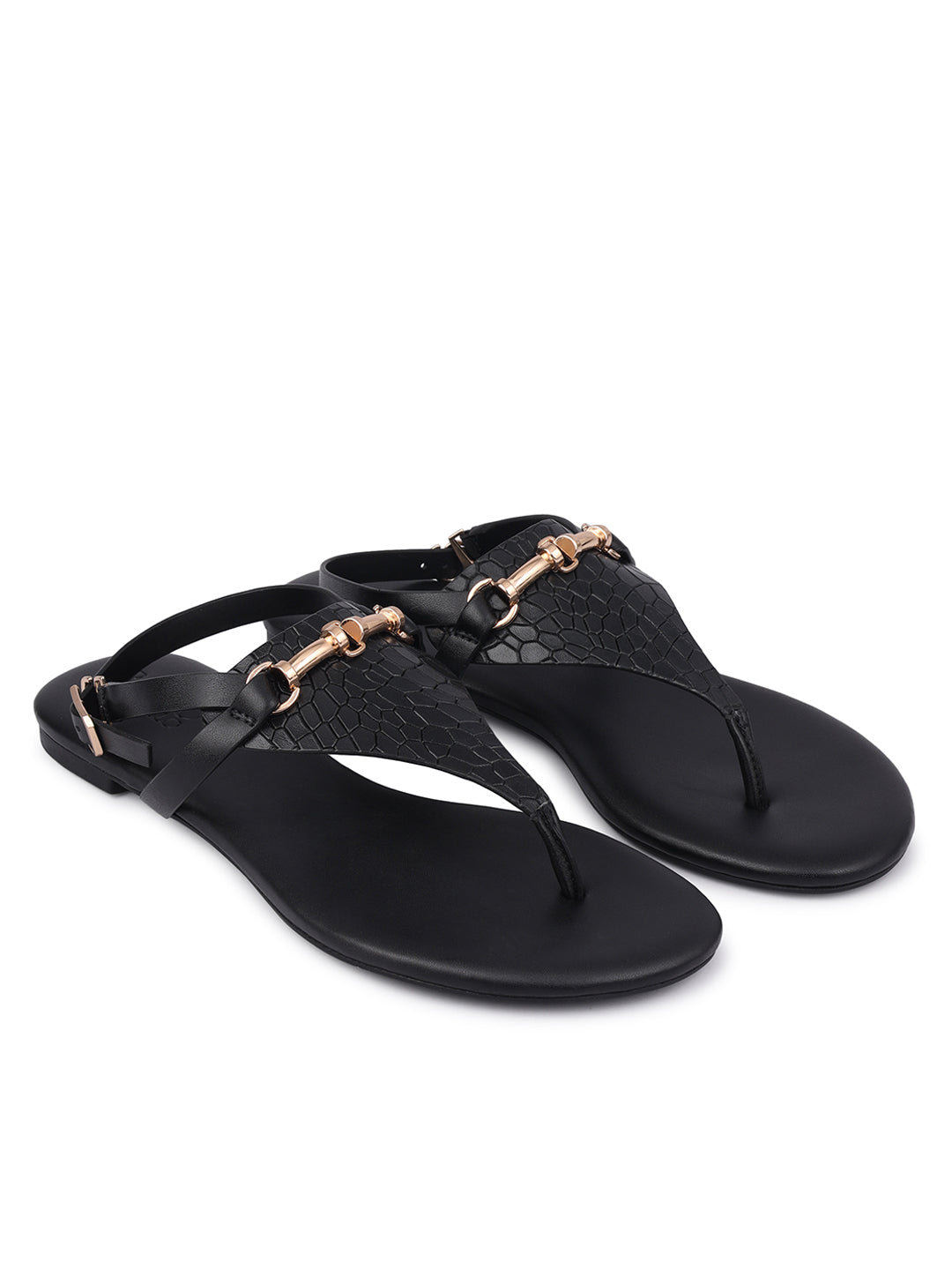 Black Flats With Metal Accent