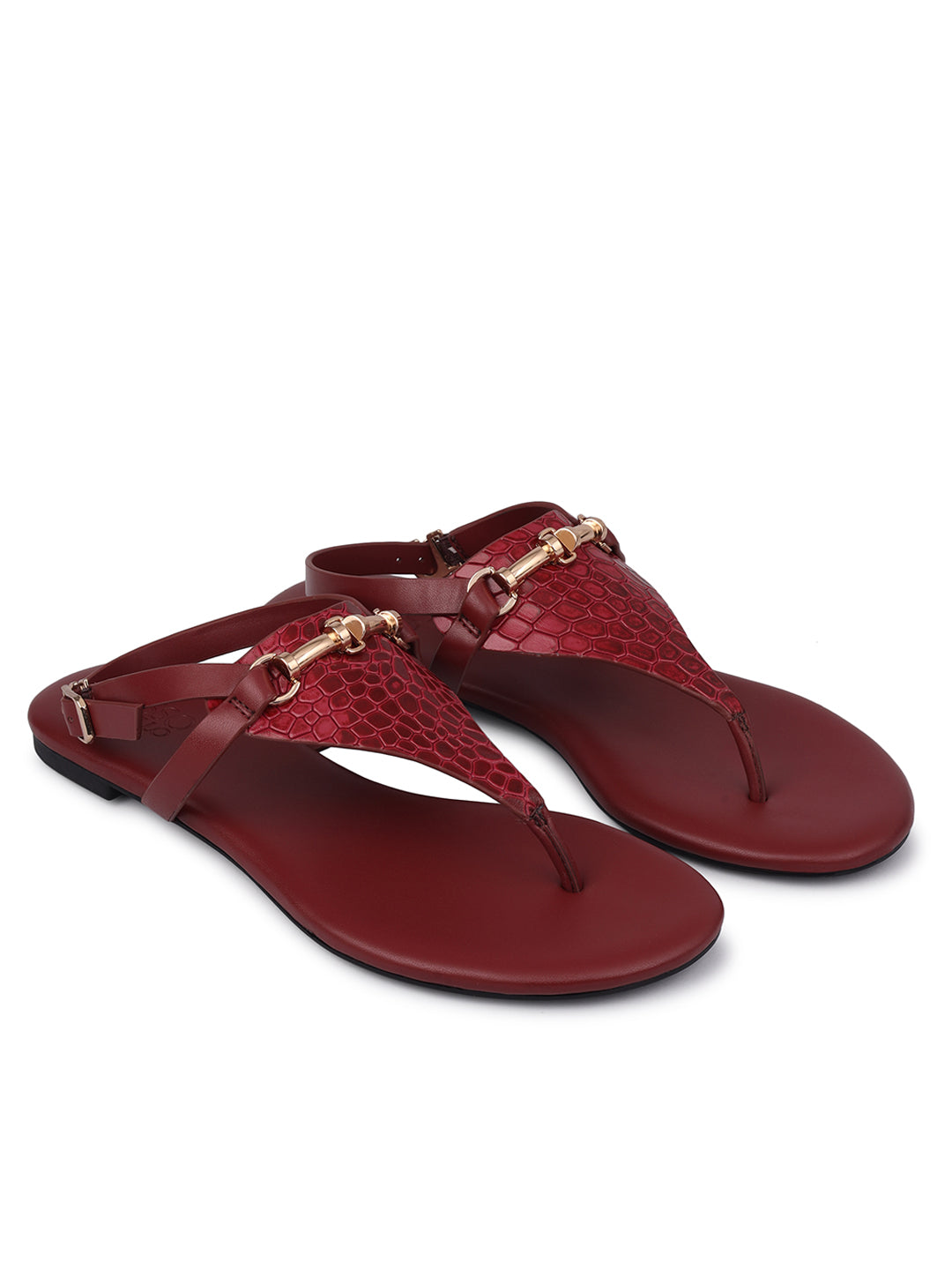 Burgundy Flats With Metal Accent