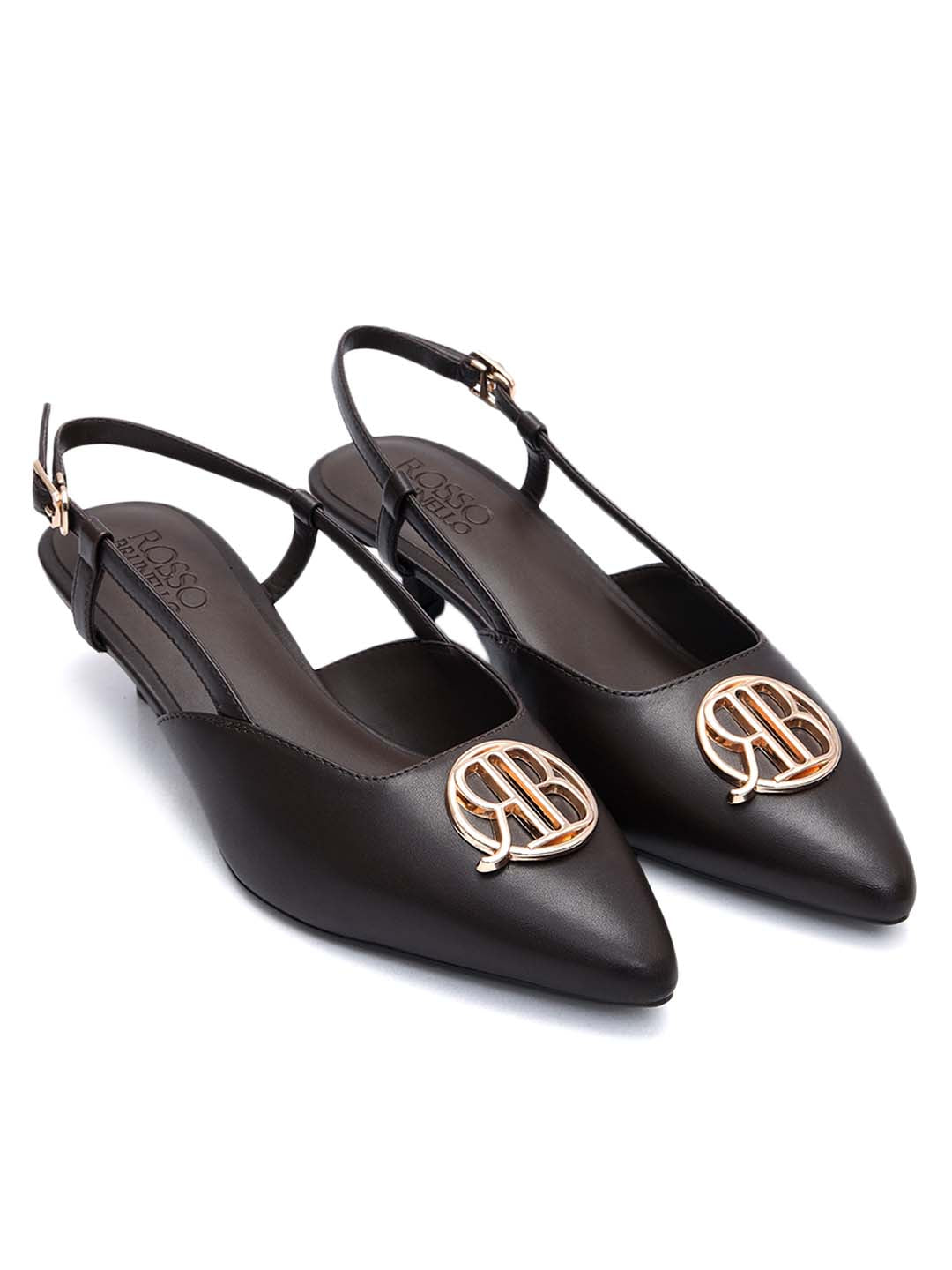 Brown Monogram Kitten Heels