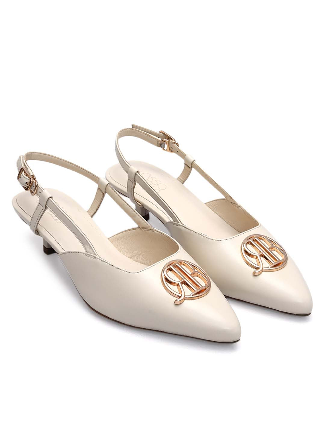 White Monogram Kitten Heels