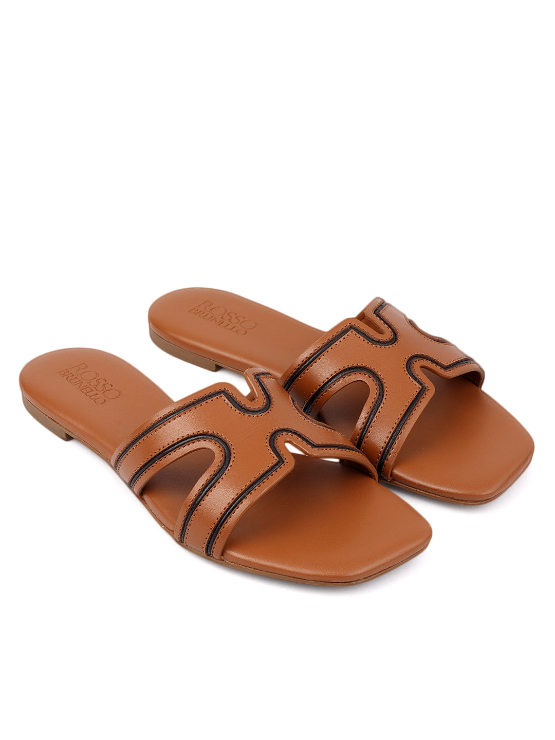 Tan Sliders with Contrasting Trim