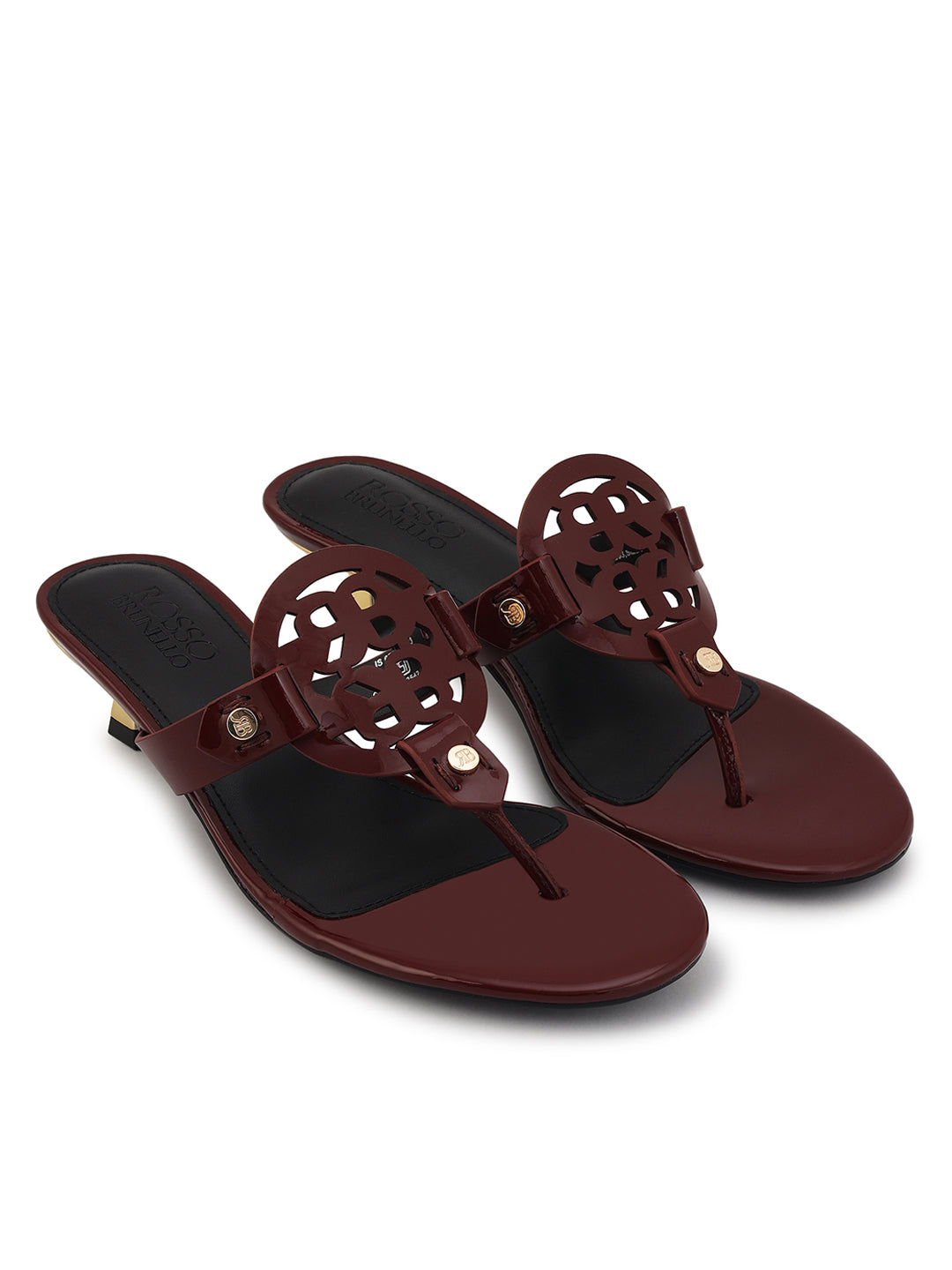 Burgundy T-Strap Kitten Heels