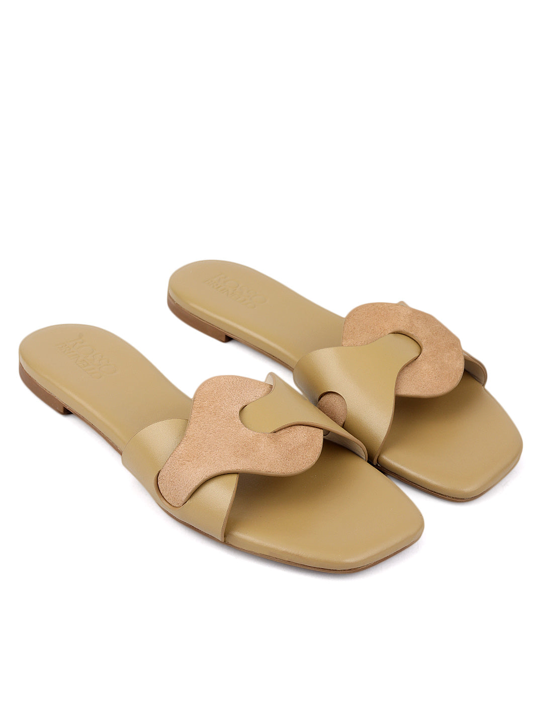 Beige Flats with Suede Cut-Out Strap