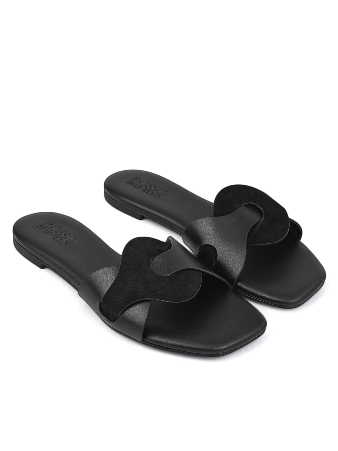 Black Flats with Suede Cut-Out Strap