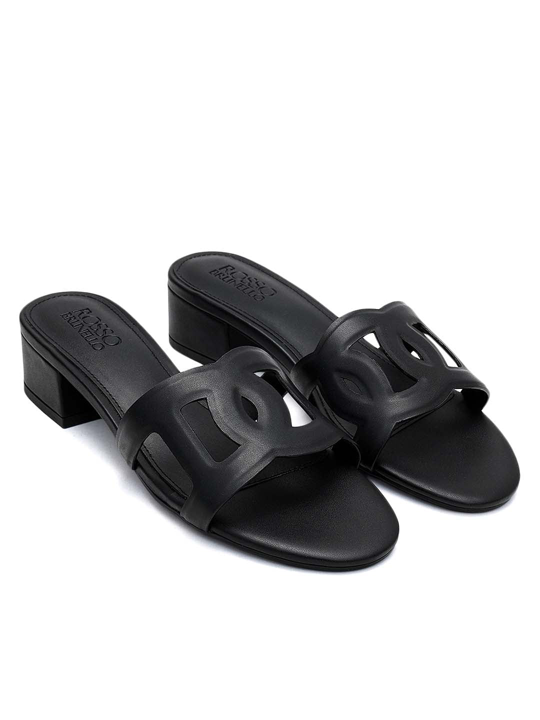 Black Cutout Strap Leather Heels