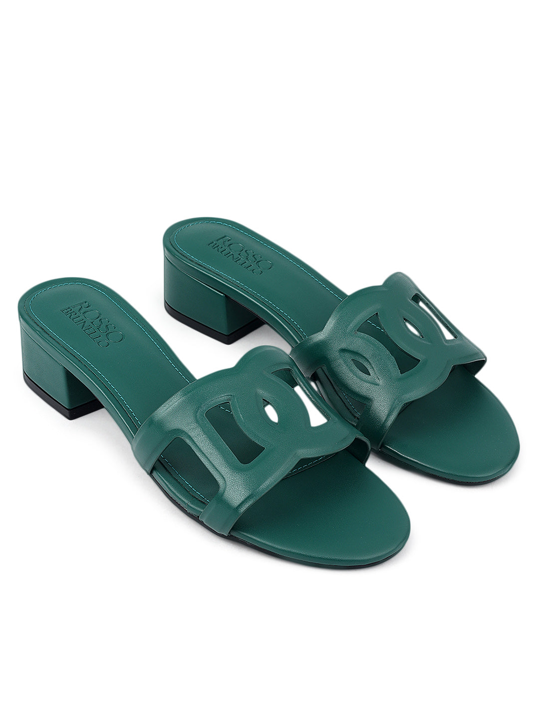 Green Cutout Strap Leather Heels