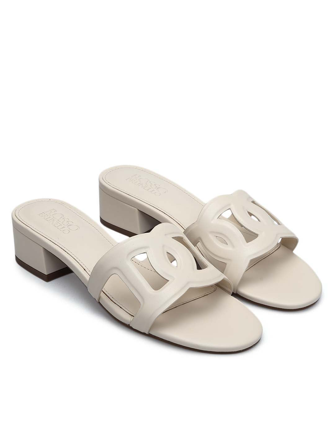 White Cutout Strap Leather Heels