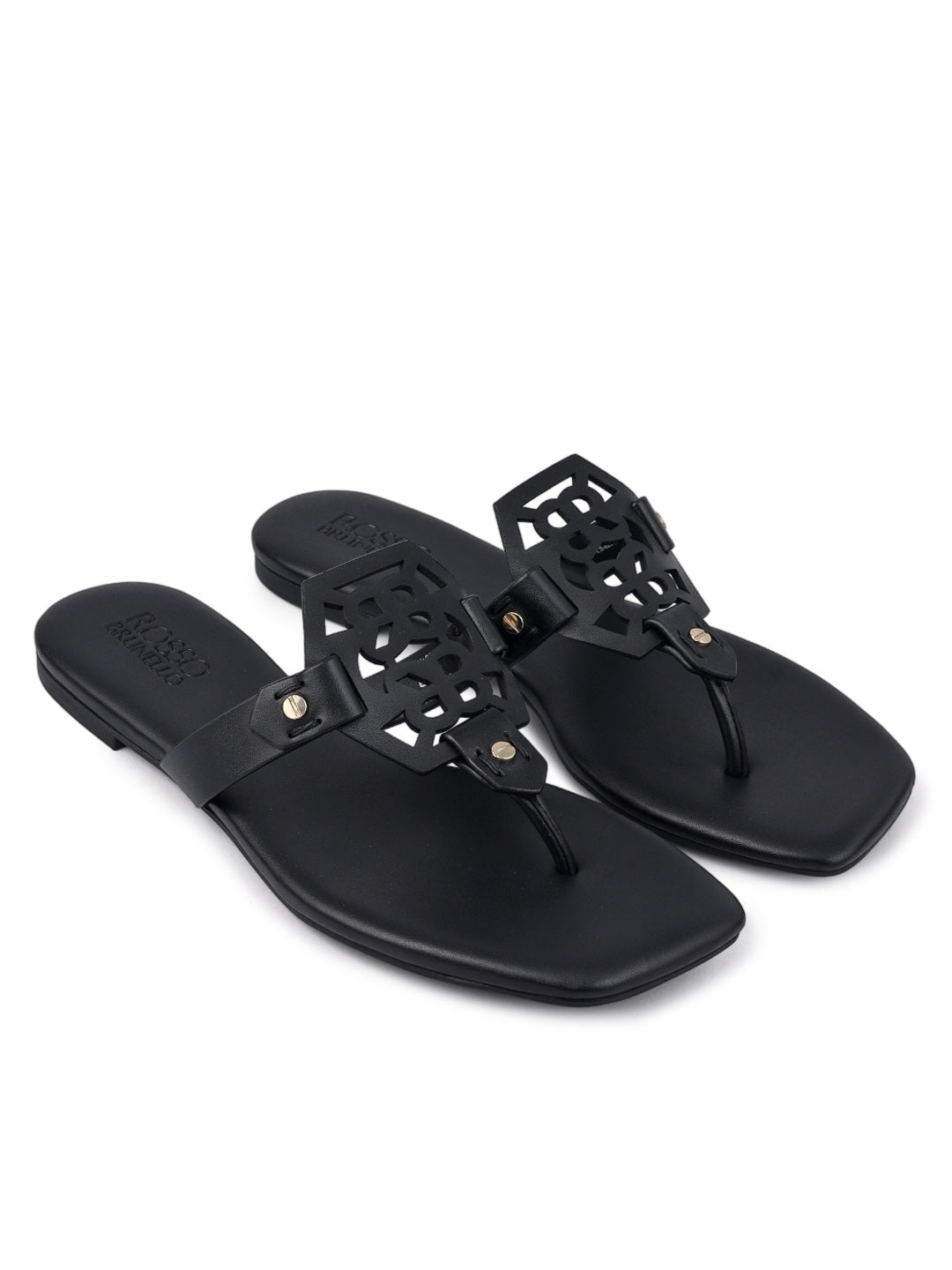 Black Flats With Logo Cutout