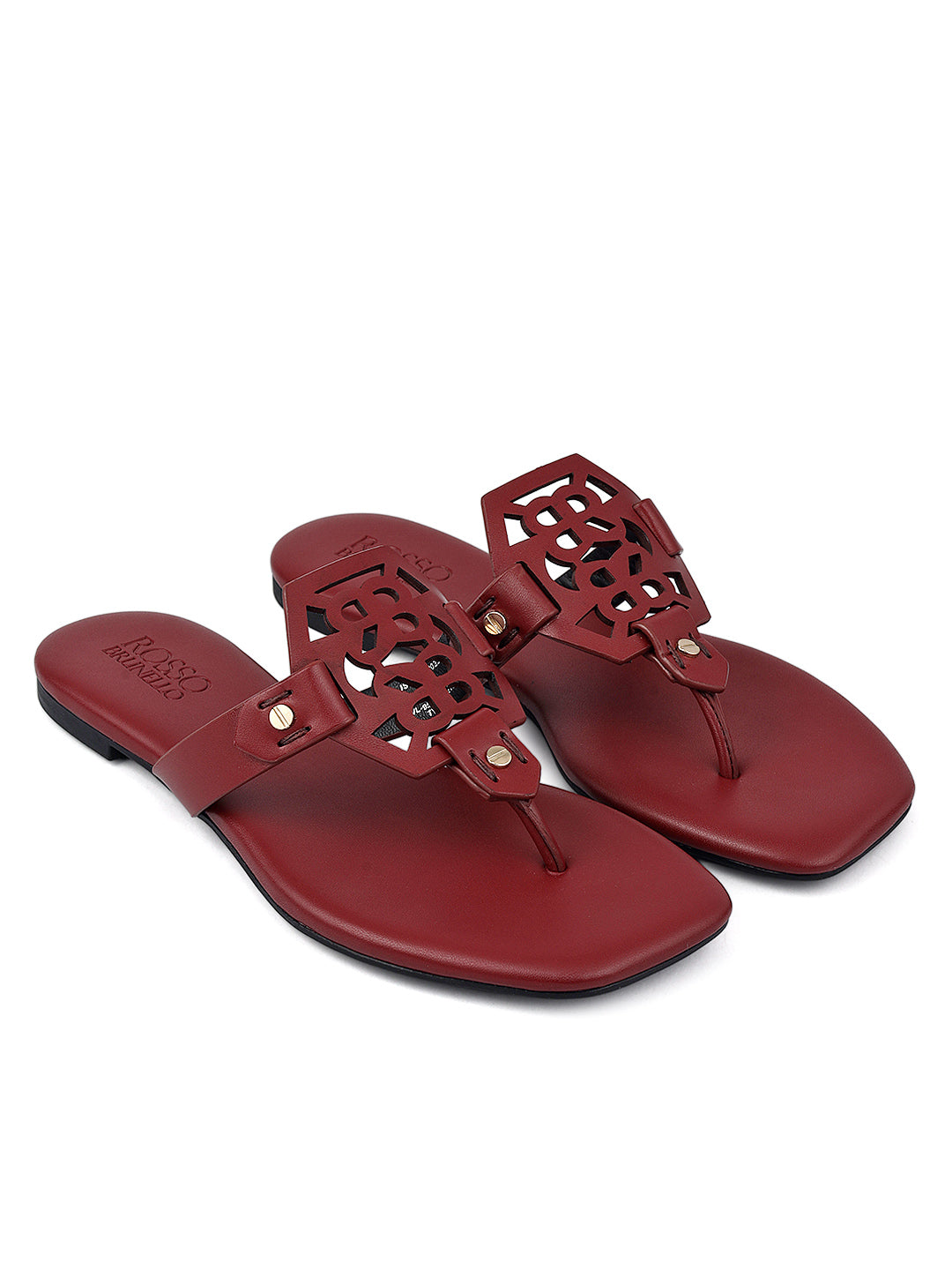 Burgundy Flats With Logo Cutout