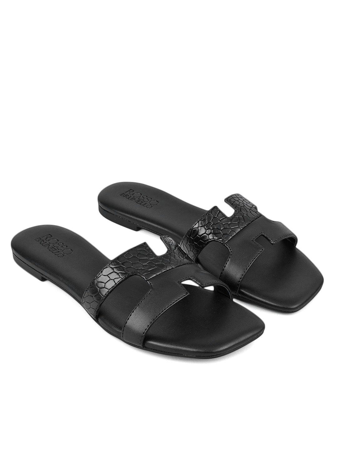 Black Croco Textured Flats