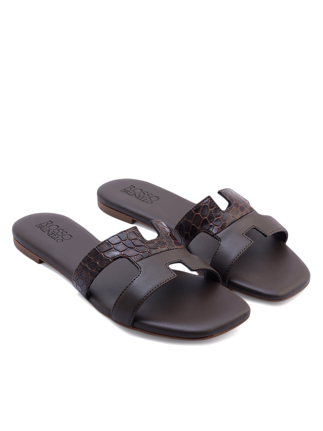 Brown Croco Textured Flats