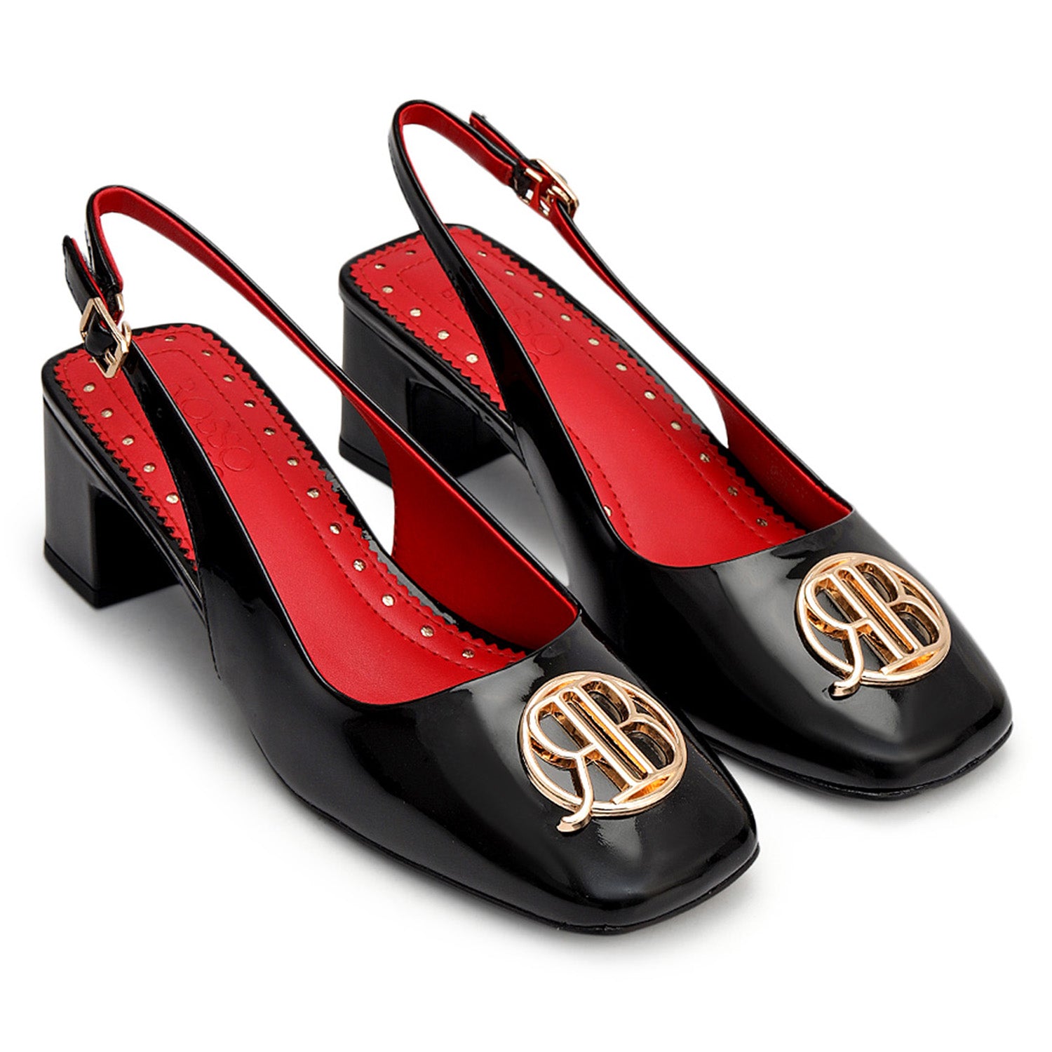 Black Logo Detail Block Heels – Rosso Brunello Leathers Pvt. Ltd.
