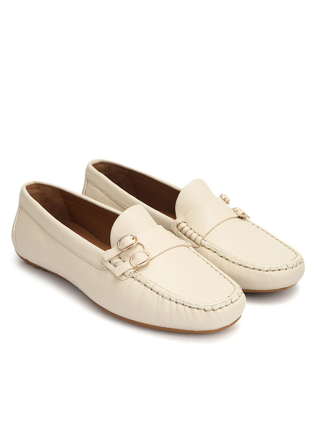 White Double-Buckle Women Moccasins