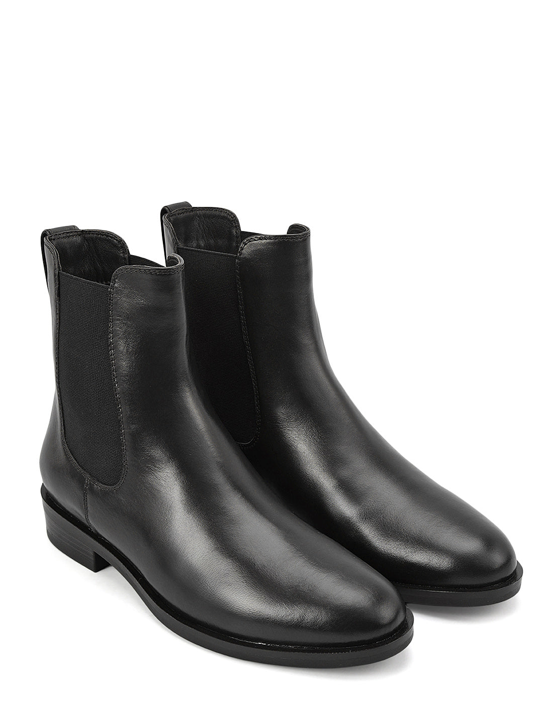 Black Plain Leather Ankle Length Boots