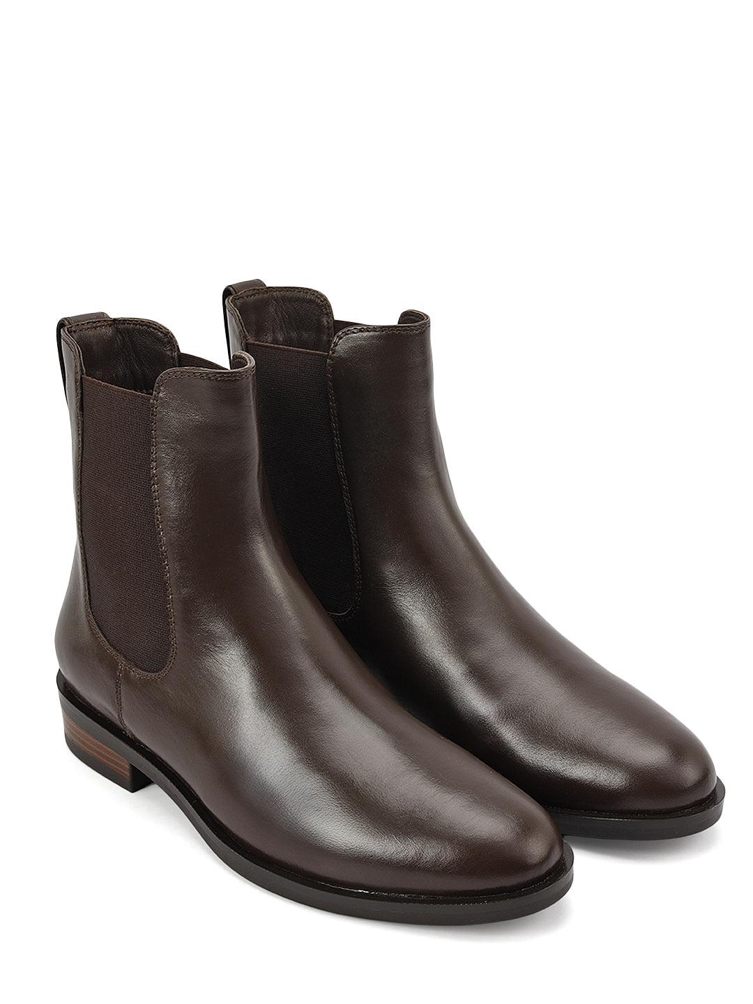 Brown Plain Leather Ankle Length Boots