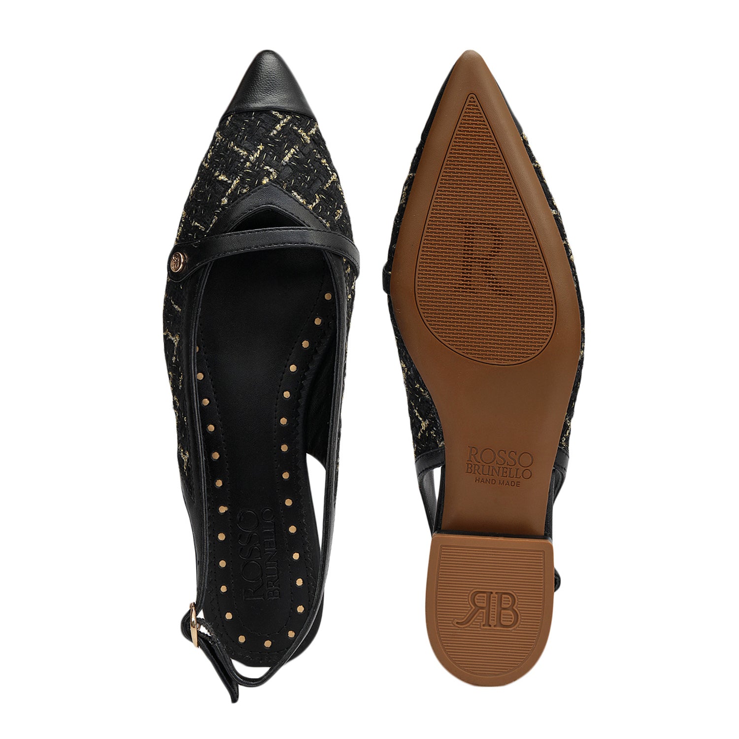 Black Tweed Slingback Flats – Rosso Brunello Leathers Pvt. Ltd.