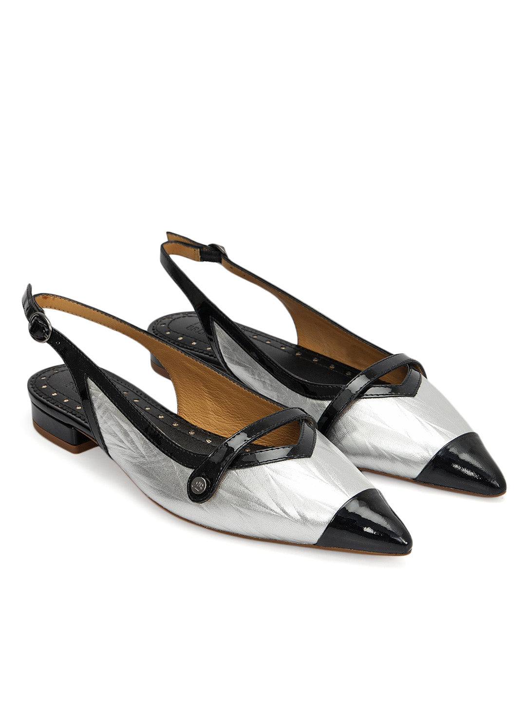 Silver Patent Slingback Flats