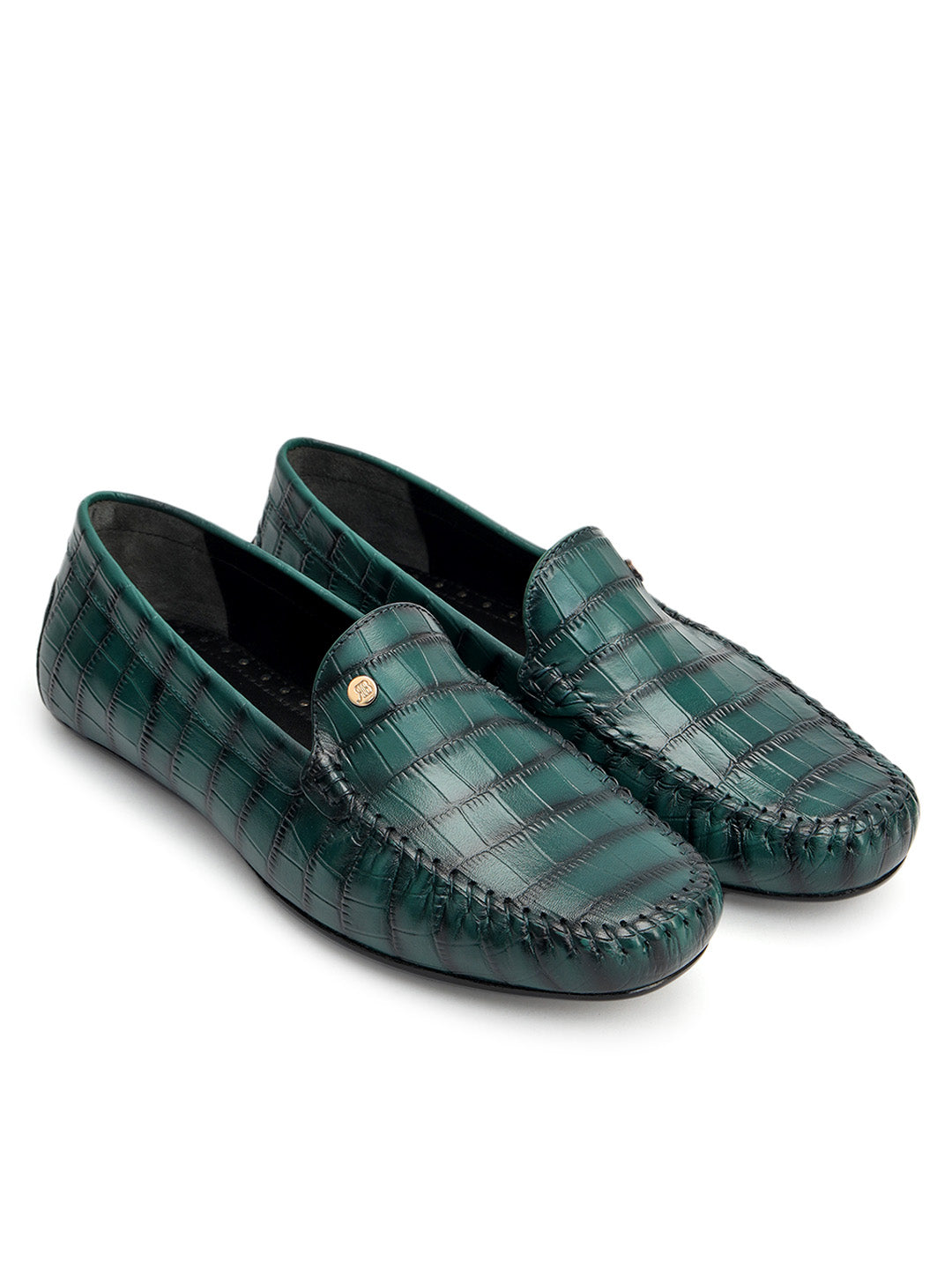 Green Croco Textured Women Moccasins