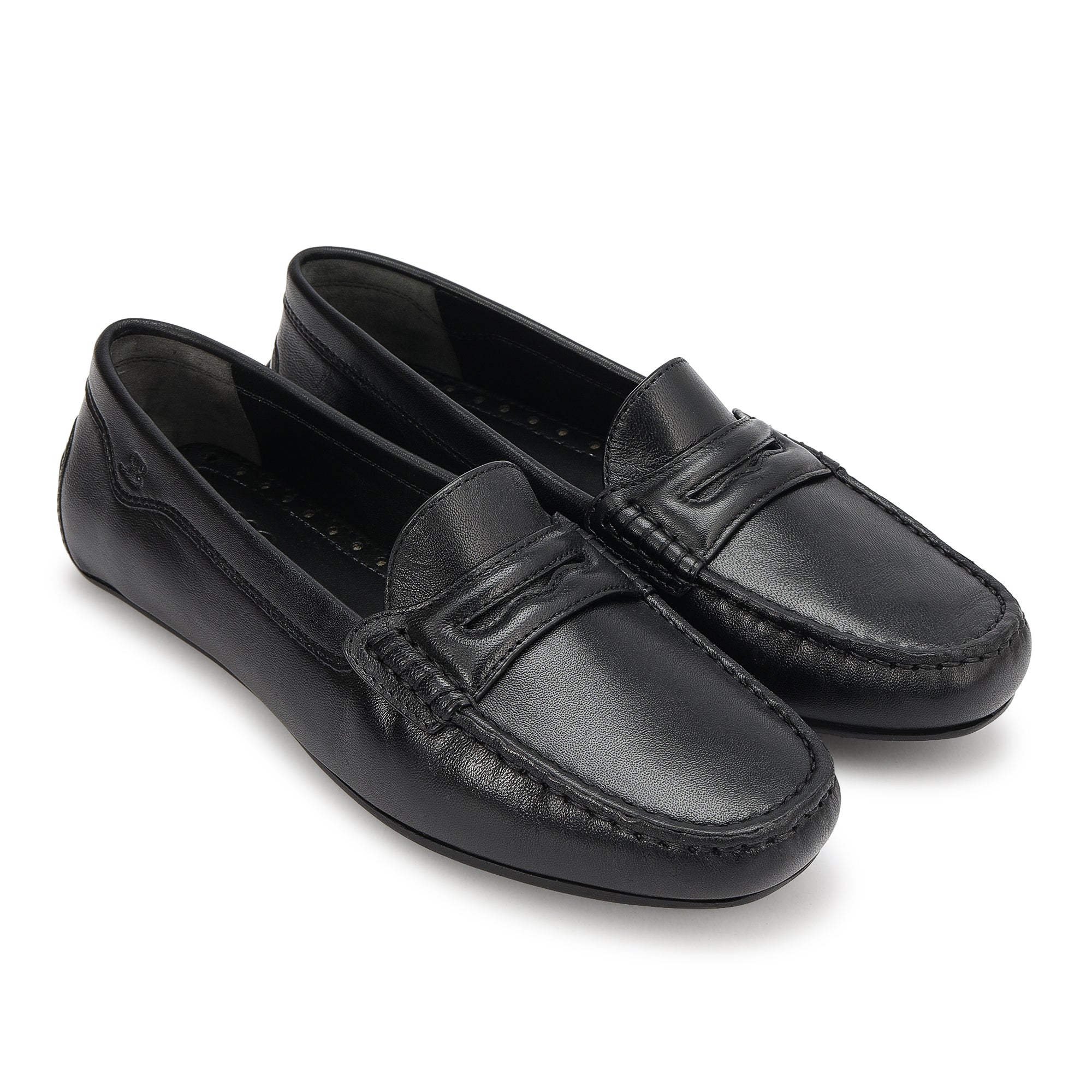 Black Plain Leather Women Moccasins
