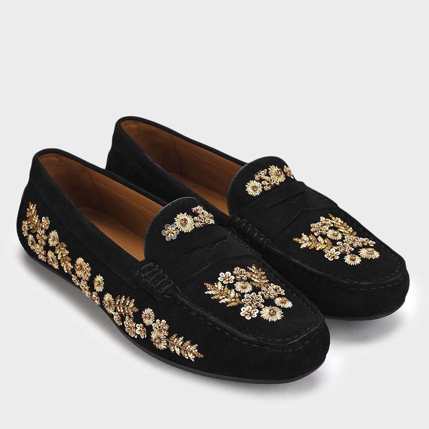 Black Embroidered Women Moccasins