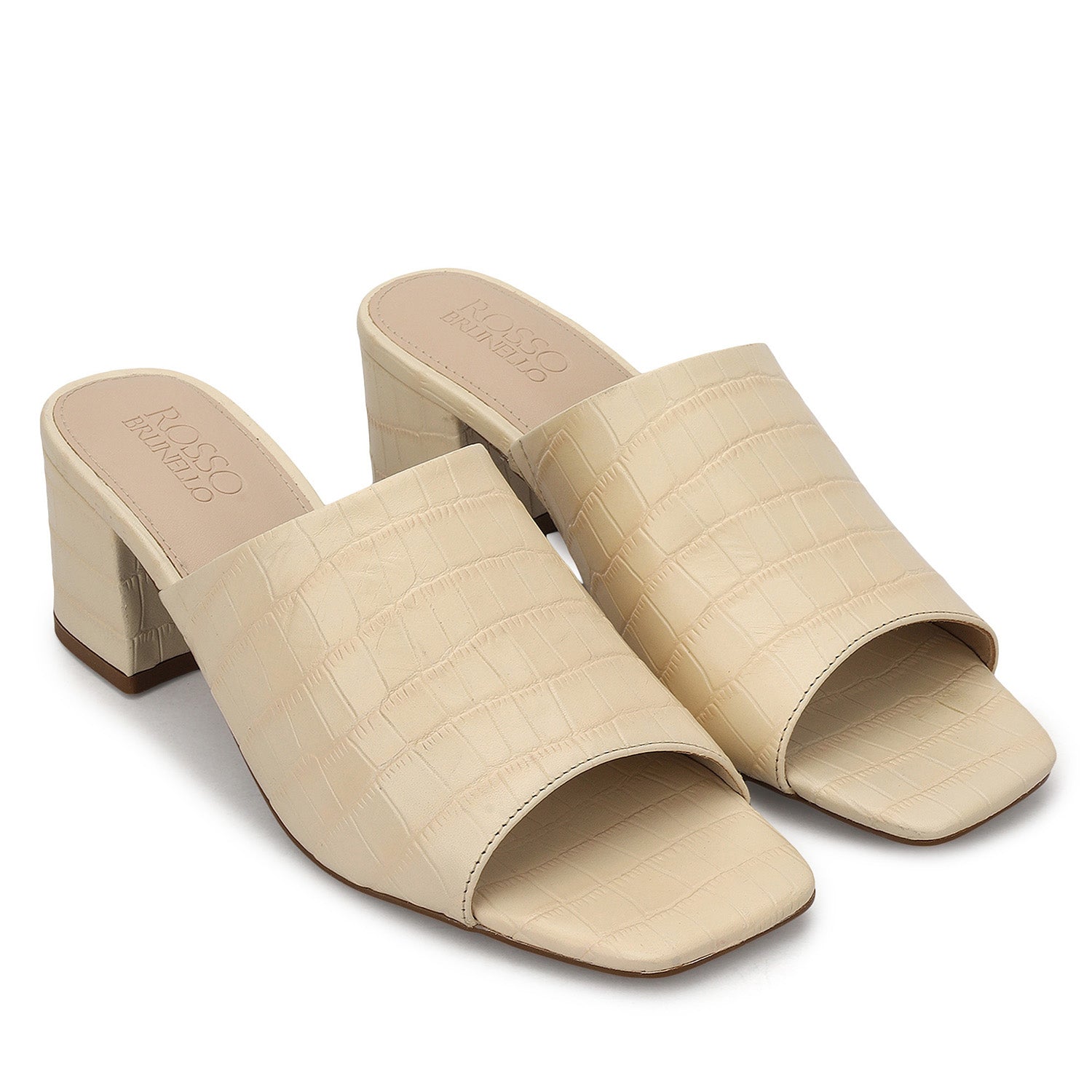 White Croco Textured Block Heels