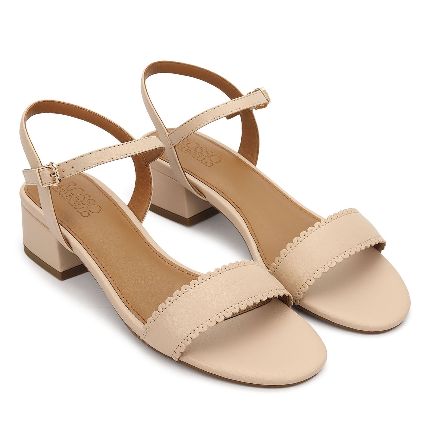 Beige Slingback Block Heels